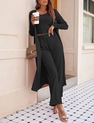 Vista 4 de Ekouaer Women's 3 Piece Knit Lounge Set Sweatsuit S-XXL