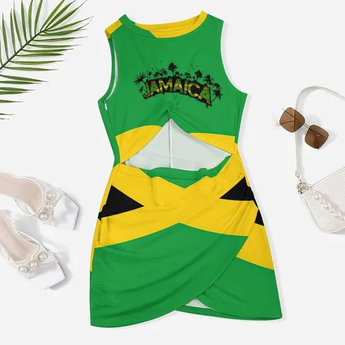 Vista 3 de Falda de cadera ajustada con bandera de Jamaica para mujer, camiseta de verano, talla L