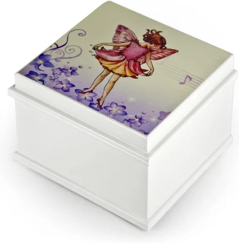 Vista 4 de Blanco mate Enchanted 18 notas caja de joyería de bailarina Musical de hada – Muchas opciones de canción
