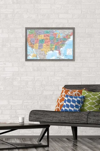 Vista 2 de Trends International Póster de pared de USA Map 2023, 14.72 x 22.37 pulgadas, versión enmarcada de madera de granero
