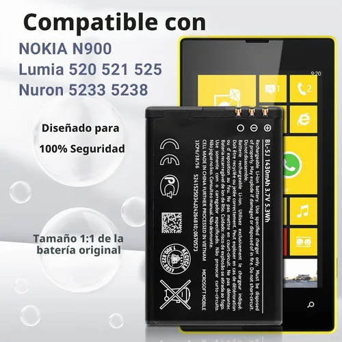 Vista 2 de BL-5J - Batería de repuesto para Nokia N900 5230 Lumia 520 521 525 con kit de herramientas técnicas.