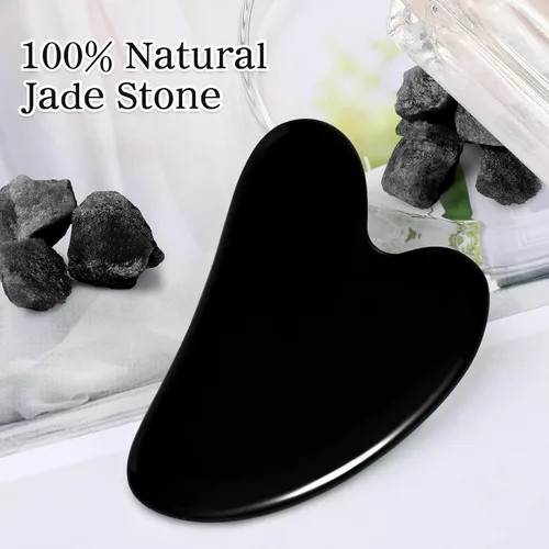 Vista 4 de rosenice Gua Sha - Herramientas faciales de guasha negra, piedra de jade Gua Sha para el cuidado de la piel facial, tensiones corporales faciales