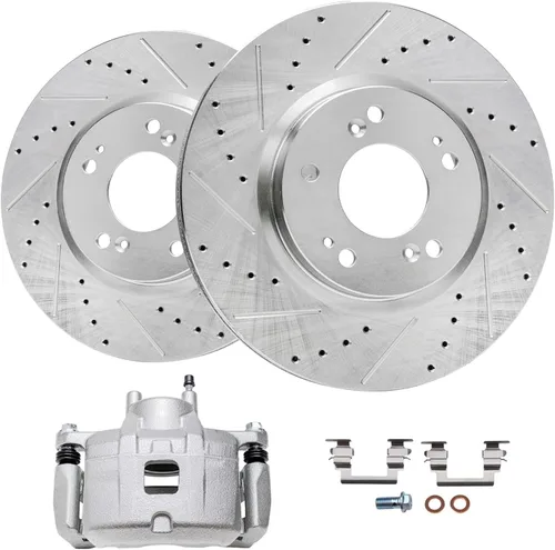 Vista 19 de Detroit Axle - Rotores de freno traseros perforados y ranurados + Reemplazo de calibrador de freno de disco trasero derecho para Acura TL Honda