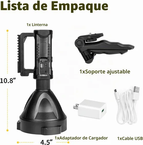 Vista 5 de Superbright - Linterna LED recargable de gran tamaño, 4 modos, de alta potencia, portátil, impermeable, reflector para camping, caza al aire libre