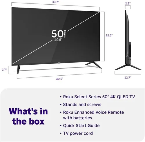 Vista 3 de Roku Paquete de transmisión de 50" Select Series 4K QLED TV HDMI CPS 2026