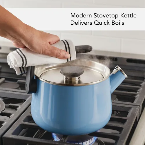 Vista 18 de KitchenAid Teakettles - Tetera silbadora de acero esmaltada y lista para inducción, tapa de acero inoxidable, 2 cuartos de galón, terciopelo azul