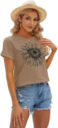 Vista 3 de Cicy Bell Camiseta de manga corta para mujer, diseño de girasol, para verano