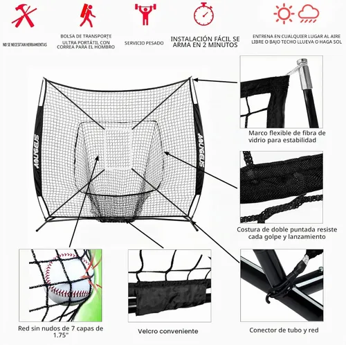 Vista 2 de 7'x7' Baseball Softball Practice Net with Strike Zone Target