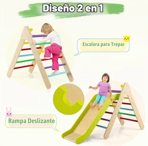 Vista 2 de HONEY JOY Escaladora triangular con rampa, escalera triangular para niños para guardería, gimnasio y parque infantil, juguetes de escalada Colorido