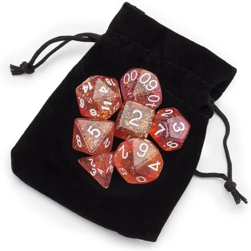 Vista 3 de Juego de 7 dados poliédricos de Wiz Series II, incluye bolsa de terciopelo (chicle real)