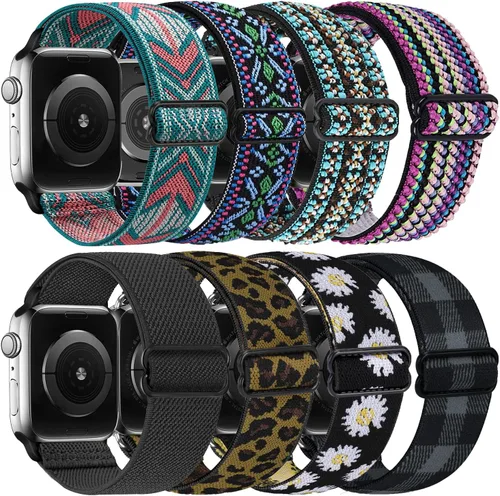 Vista 7 de Paquete de 8 correas elásticas deportivas de repuesto compatibles con IWatch de 1.496 pulgadas/1.575 pulgadas/1.614 pulgadas/1.654 pulgadas/1.732