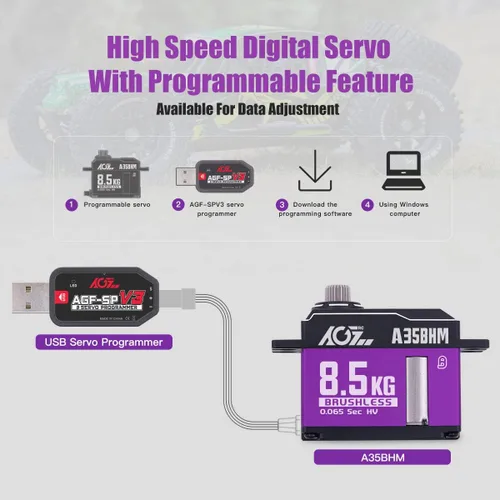 Vista 4 de AGFRC Motor servo RC sin escobillas de 18.7 lbs HV para 1/12 1/10 RC Car