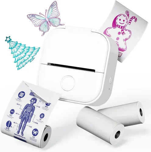 Vista 10 de Memoqueen T02 Mini impresora de etiquetas adhesivas y papel de 3 rollos, color negro Impresión HD de 1.969 in, aplicación inteligente, regalo
