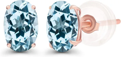 Vista 8 de Aretes de plata de ley 925 maciza chapados en oro de 0.276 x 0.197 in ovalados con piedra natal genuina para mujer, aretes de tuerca con piedras