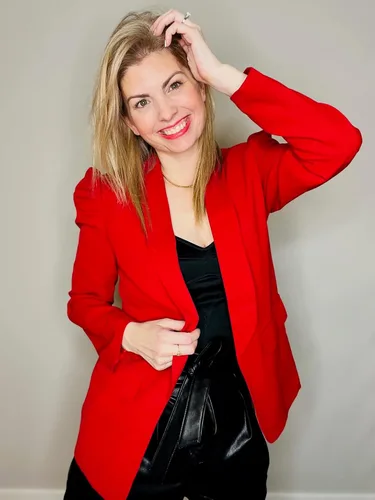 Vista 5 de Happy Sailed Blazers de mujer con frente abierto, manga abombada, chaqueta de oficina, chaqueta casual para trabajo con bolsillos