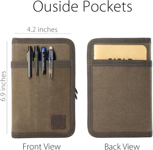 Vista 2 de diodrio Funda para cuadernos Field Notes de 3.3 x 5.5, diario de bolsillo con soporte para bolígrafo, cubierta con cremallera resistente al agua