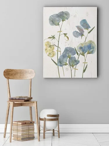 Vista 4 de Lienzo decorativo para pared, diseño de guisantes dulces azules I