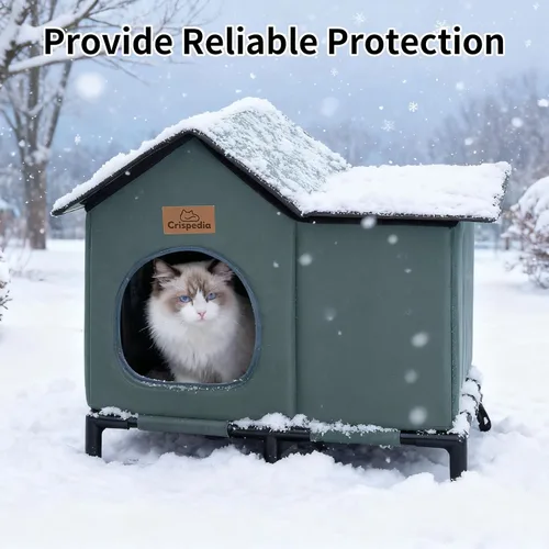 Vista 3 de Casa para gatos climatizada resistente a la intemperie para exteriores en invierno, refugio elevado para gatos salvajes, cama aislada para gatos