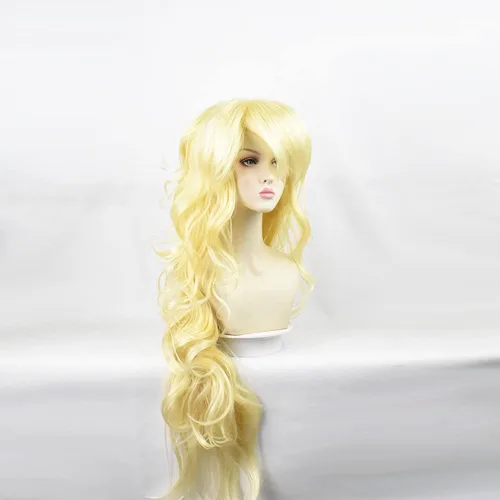 Vista 3 de Furimmer Demon Slayer Douma Peluca de cosplay rubia larga rizada con gorras Kimetsu No Yaiba Pelucas de anime para hombres y niños, Halloween