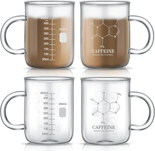 Vista 8 de Hsei 1 paquete de 16 oz taza de taza de cafeína molécula de cafeína con asa vaso graduado taza de café taza de café de vidrio borosilicato taza