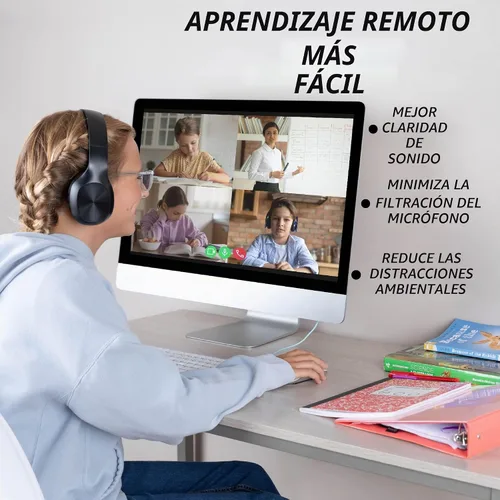 Vista 7 de Sonitum Auriculares para niños a granel para la escuela con micrófonos, paquete de 5 auriculares con cable de 0.138 in para escuelas - Cómodos Negro