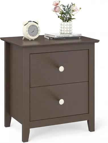 Vista 13 de KOMFOTT Mesita de noche con 2 cajones, mesita de noche de madera, mesa auxiliar moderna para sofá, mesa auxiliar compacta para dormitorio