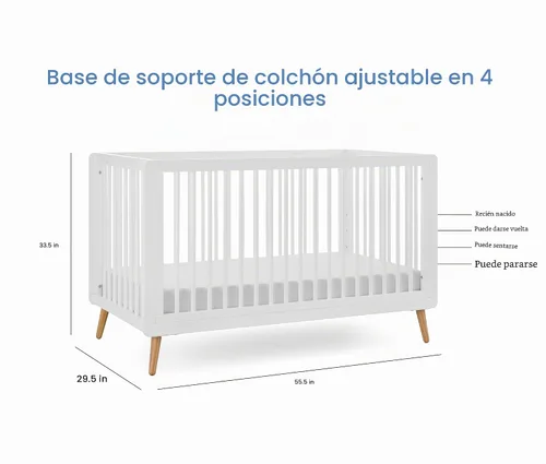 Vista 7 de Tatum 3-en-1 Convertible de madera cuna de bebé - Blanco