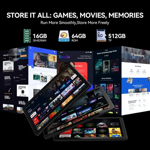 Vista 3 de Tableta, tabletas Android 15 de 10.1 pulgadas con Octa-Core, 16 GB de RAM + 64 GB ROM 512 GB TF Tabletas compatibles con GMS, batería de 7000 mAh