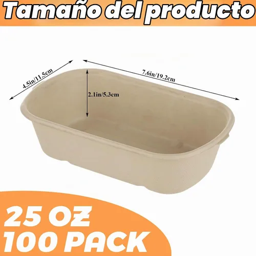 Vista 2 de Paquete de 100 recipientes de papel de 25 onzas con tapas, recipientes de preparación de comidas, recipientes de papel desechables para alimentos