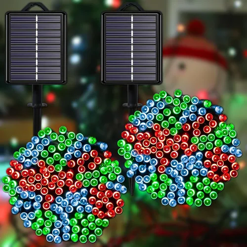Vista 13 de Guirnalda de luces solares azules impermeables para exteriores, paquete de 2 unidades de 144 pies, 400 LED con 8 modos de impermeabilidad IP44