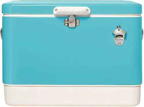 Vista 10 de FSE Enfriador de Metal de Lados Duros de 54 Cuartos / 80 Latas, Camuflaje Gris y Negro de Dos Tonos, Enfriador de Bebidas Duradero para Exteriores