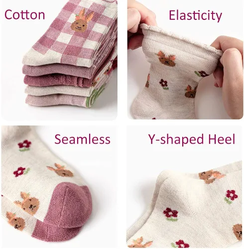Vista 4 de SUITBOY Baby GirlsBoys Socks 5 Pack Toddler Cotton Socks with FlowerDinosaur Print Little Kids Ankle Socks