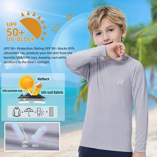 Vista 2 de MEETWEE Boys Boys Rash Guard Long Sleeve Girl UPF 50+ Sun Protection Shirt Swim Shirts Youth SPF Quick Dry Shirt Swimwear Sunsuits
