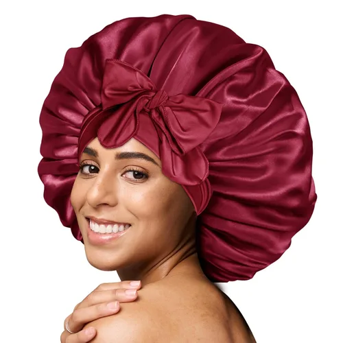 Vista 34 de BONNET QUEEN - Gorro de seda para dormir de BONNET QUEEN, gorro de satén para dormir con banda de amarre ajustable, para cabello rizado, de una sola