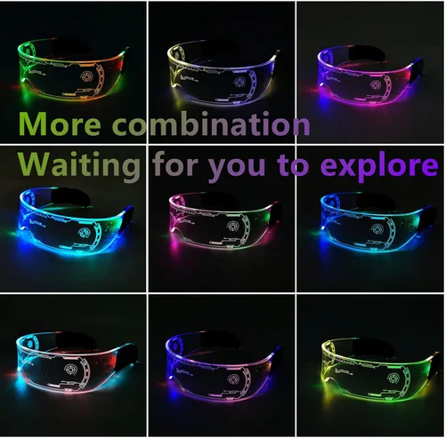 Vista 2 de Gafas de sol futuristas, gafas rave Y2k, gafas Cyberpunk para adultos, adolescentes, gafas de realidad aumentada con 7 colores y 4 modos