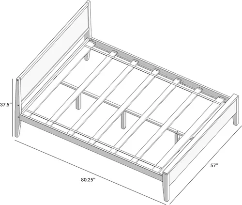 Vista 2 de Plank+Beam Base de cama matrimonial de madera maciza con cabecera de panel, cama de plataforma completa moderna con soporte de listones de madera