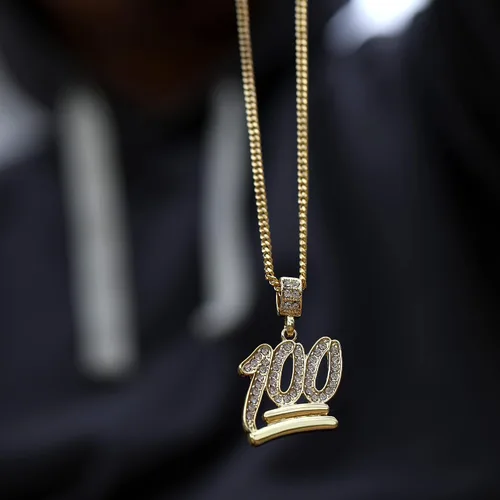 Vista 3 de Collar de hip hop tipo cadena cubana con Emoji 100, 3 mm, 30", dorada, para hombre