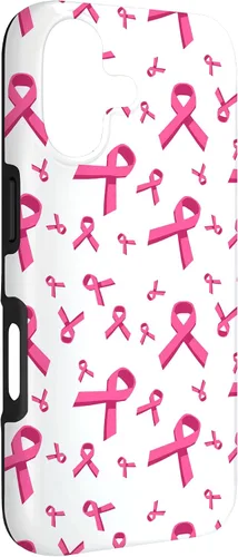 Vista 3 de Funda de soporte para iPhone 17 de mujeres de concientización sobre el cáncer de mama con patrón de cinta rosa