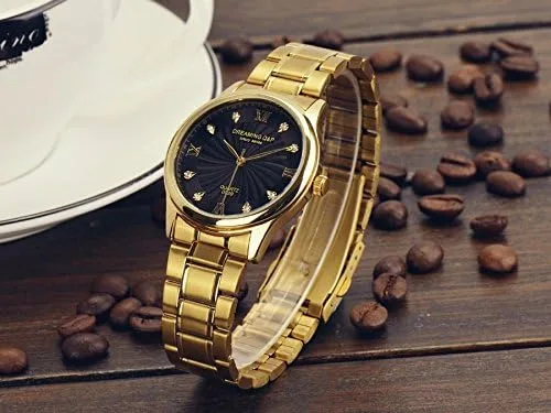 Vista 5 de Reloj pulsera IP chapado en oro, dial numérico romana de acero con estrás para hombre 003