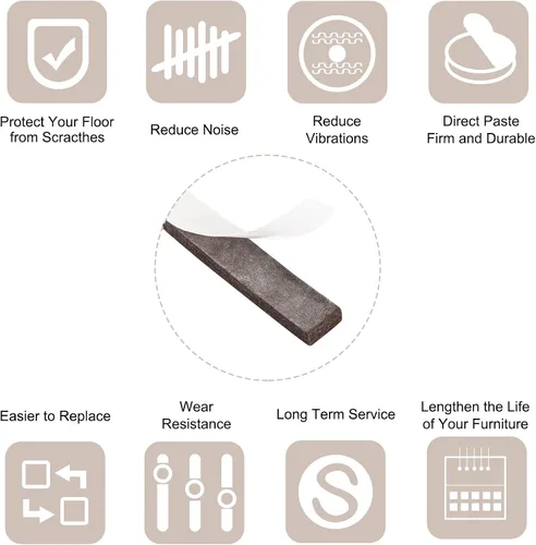 Vista 5 de uxcell Rollos de tiras de fieltro para muebles, 59 x 0.5 pulgadas, autoadhesivos, cortables, protectores de suelo antiarañazos para patas