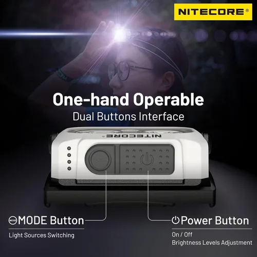 Vista 5 de Nitecore NU21 linterna frontal ultra ligera de 360 lúmenes para exteriores con haz dual USB-C recargable con etiqueta (blanco)