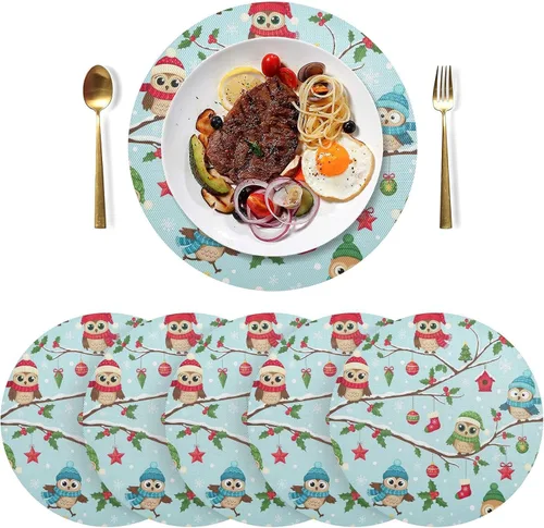 Vista 3 de Cute Cartoon Owls Round Place Mats, Non Slip Non Slip Washable Placemats for Kitchen Table one sizex4