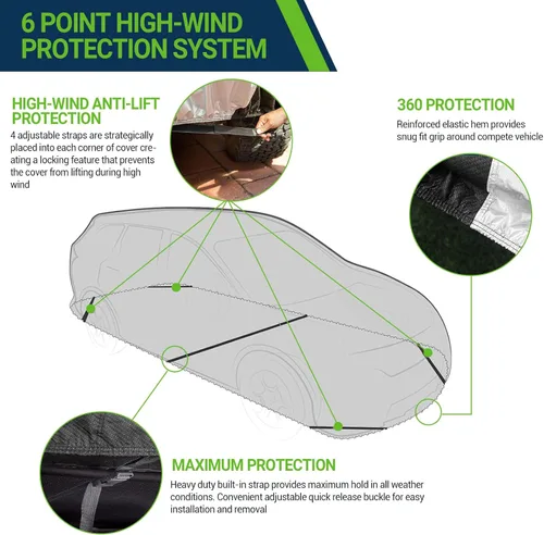 Vista 4 de Season Guard Ultimate Plus - Funda para automóvil, 100% aluminio impermeable con forro polar de algodón y tela transpirable con dos correas
