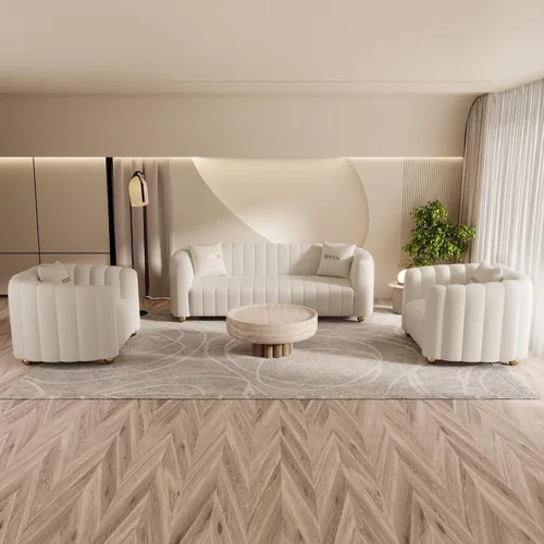 Vista 24 de Moderno juego de sofá de terciopelo negro de 3 piezas para sala de estar, juego de sofá curvado acolchado con patas de esfera de metal dorado