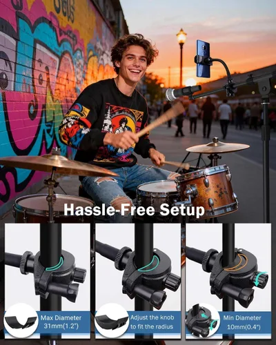Vista 4 de LMS Soporte de micrófono para teléfono, soporte flexible para micrófono, soporte de soporte de música para iPhone, soporte de micrófono, clip