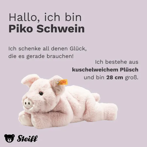 Vista 2 de Steiff Piko Pig - Juguete de peluche de peluche, color rosa, 11 pulgadas
