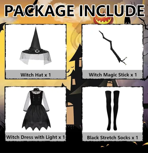 Vista 2 de Oumbivil Disfraz de bruja para niños, disfraz de Halloween para niñas, disfraz gótico de hechicera
