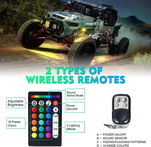 Vista 4 de Xprite - Kit de luces LED RGB bluetooth con controlador RF, luces neón multicolor intermitentes que sincronizan con la música para vehículos