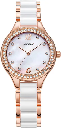 Vista 4 de SINOBI Relojes analógicos de cuarzo para mujer, pulsera de diamantes para mujer, reloj impermeable para mujer, 9581-oro, Relojes de cuarzo
