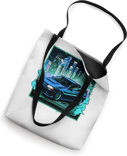 Vista 2 de Synthwave JDM Japanese Drifting Sports Car Cool Retro 1980s Tote Bag
